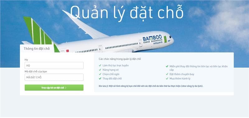 Hướng dẫn kiểm tra tình trạng đặt chỗ trên website Bamboo Airways
