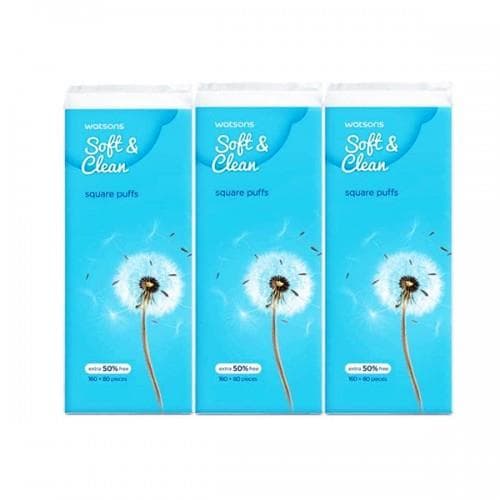 Bông tẩy trang Watsons Soft & Clean Square Puffs Thái Lan